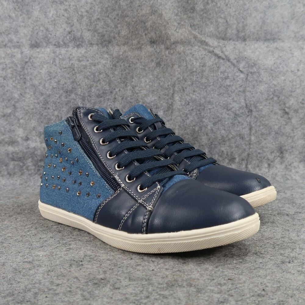 T Taccardi Shoes Kids 35 Sneaker High Top Casual Denim Zip Rhinestone Blue Girls